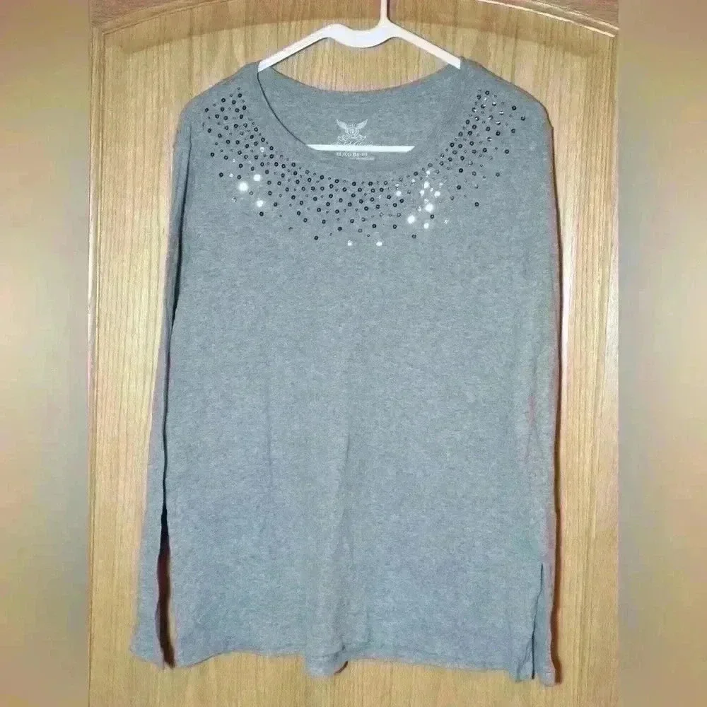 Faded Glory Gray Shirt With Sequins Size Xl